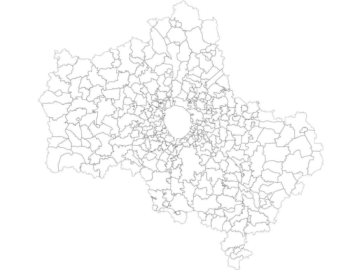 سے Moskva بلدیات کا نقشہ