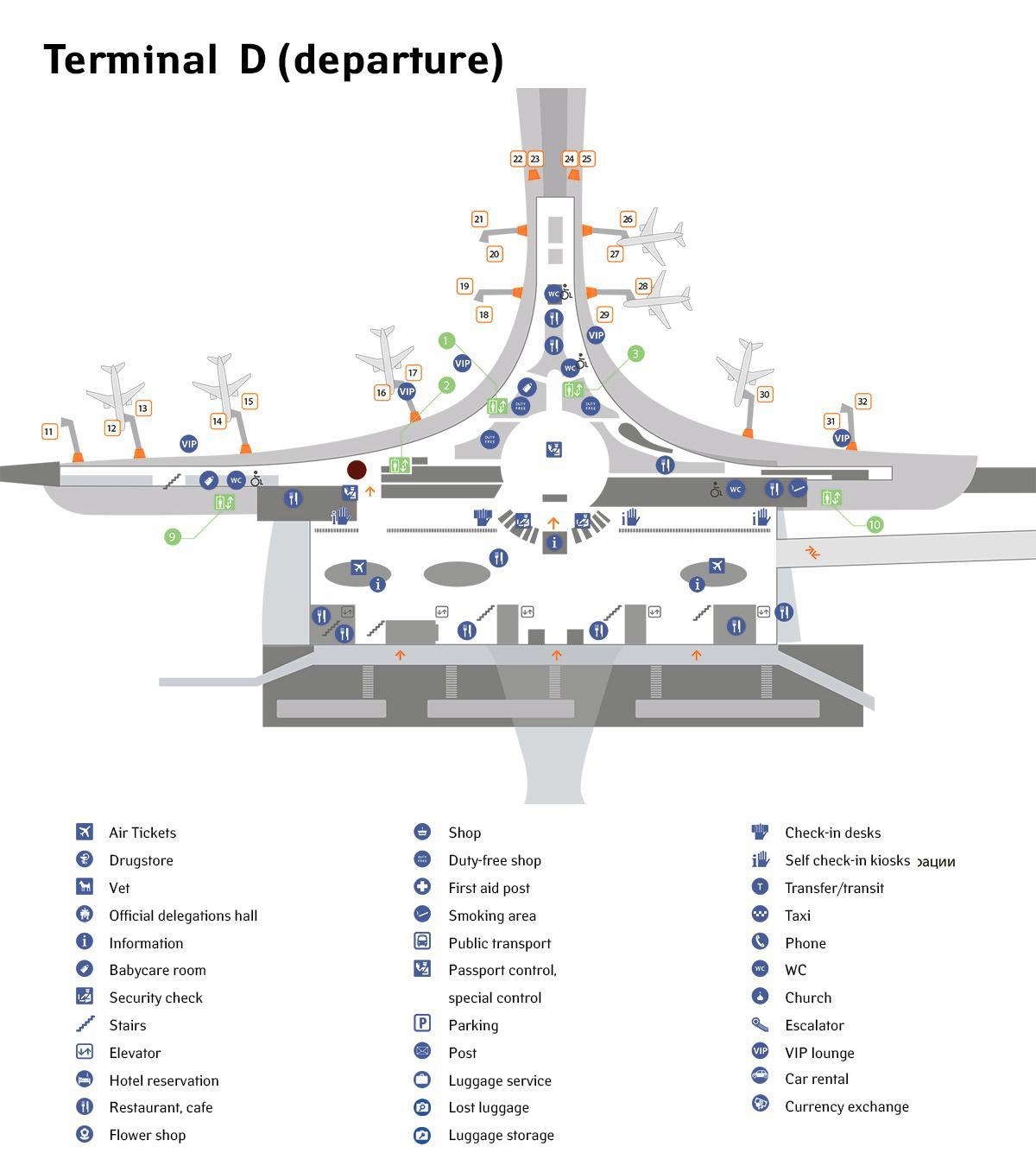 دوسرے دورے ہوائی اڈے کا نقشہ ٹرمنل d