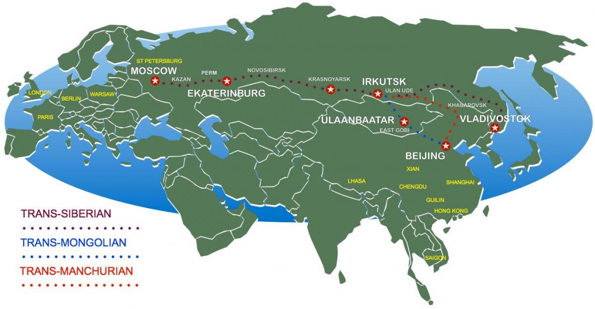 بیجنگ ماسکو ٹرین کے راستے کا نقشہ