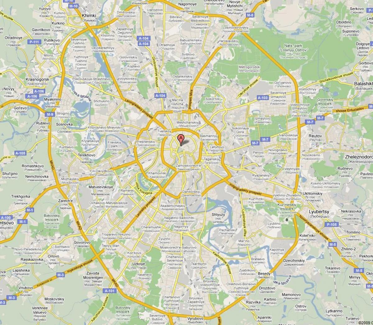 سے Moskva مضافاتی علاقے کا نقشہ